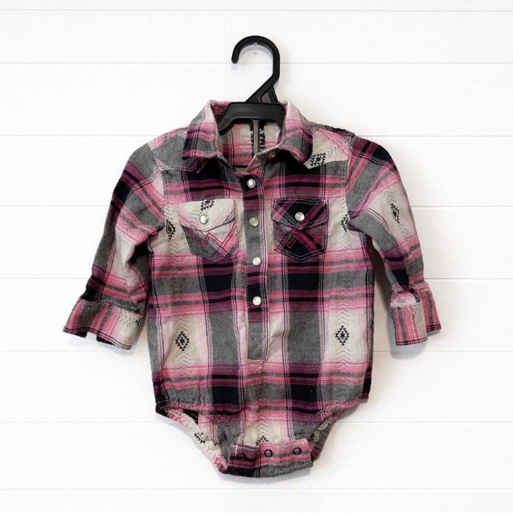 Wrangler Pink and Black Plaid Baby Bodysuit